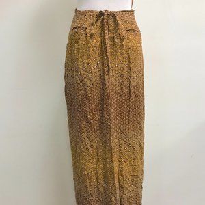 Oilily gold brown white batik sarong maxi lined skirt wrap style 6